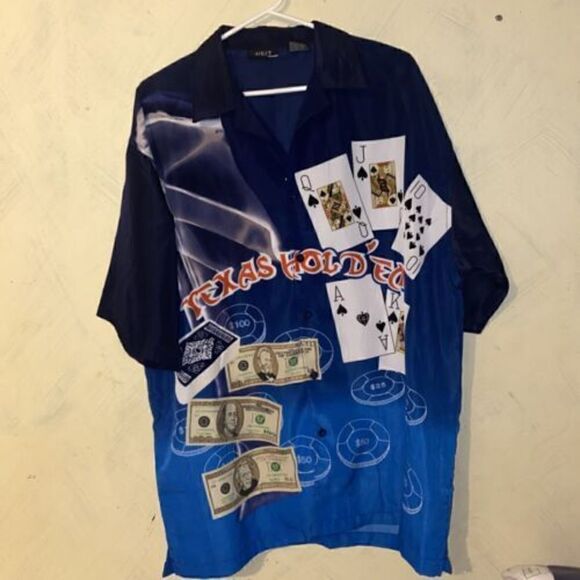 J/E/T STRTWR Texas Hold 'Em Casino Money Poker Size L Shirt S/S Button - Picture 1 of 12